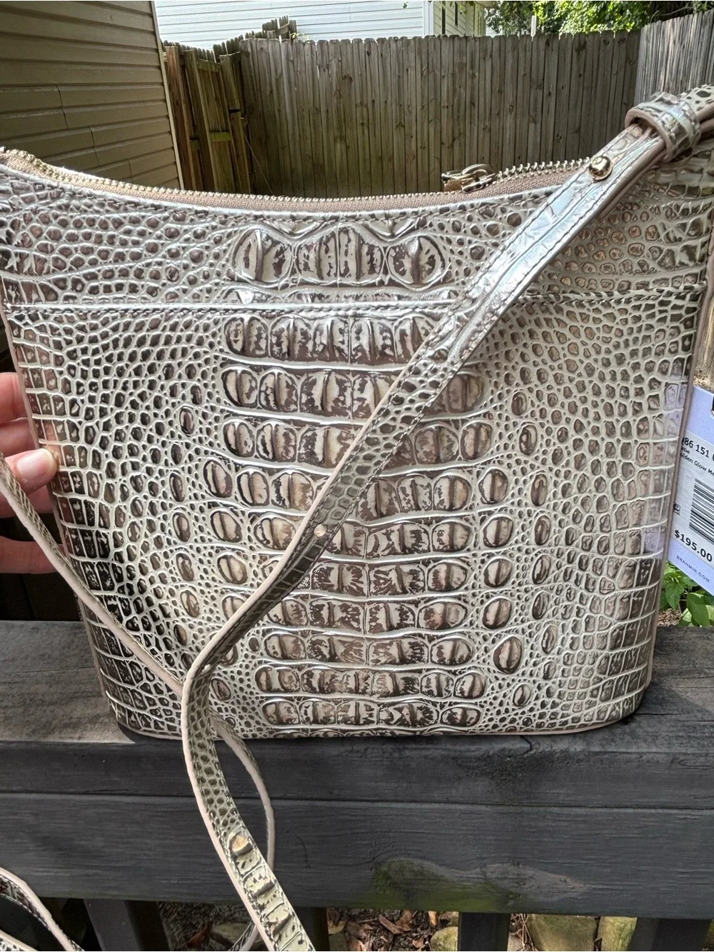 Brahmin Katie Golden Glow Metallic Croc-Embossed Shoulder Bag
